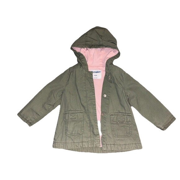 Baby Girls Old Navy Green Military Jacket 18-24 Months Army Green Snap Hoodie - Picture 1 of 4